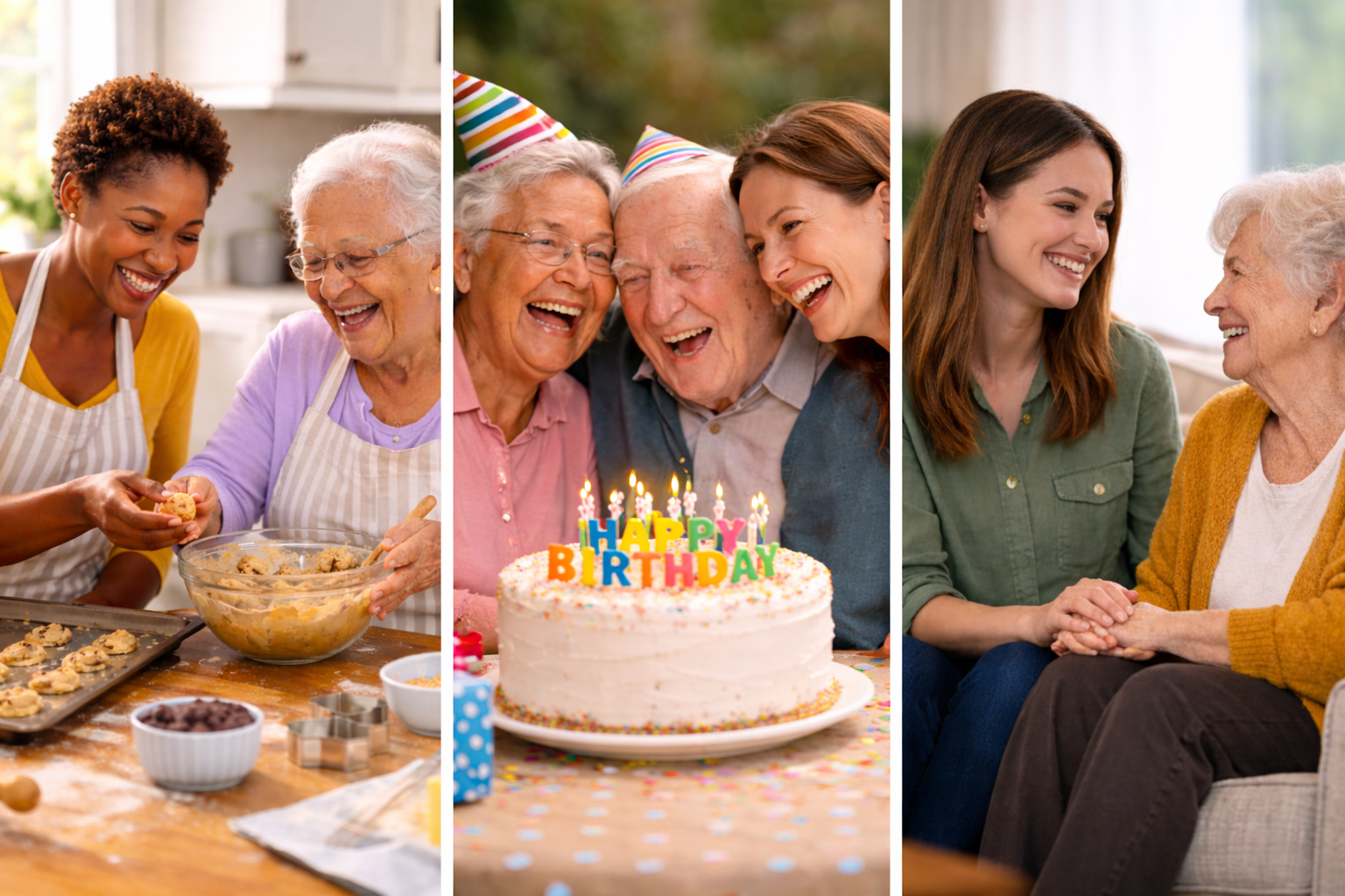 Out & About Senior Services photo strip showing companionship activities